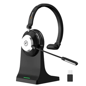 Wantek Bluetooth Kopfhörer mit Mikrofon USB-Dongle Ladestation HD-Stimme Headset - Bild 1 von 10