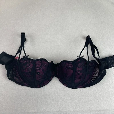 Adore Me Bra Womens 34DDD Lace Bow Purple Underwire Padded Pushup - Image 1 of 4