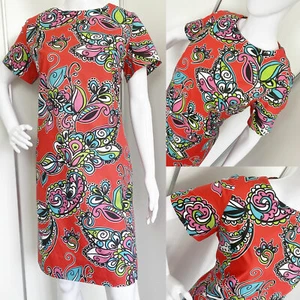 Vintage 1960s 1970s Style Tailored Made Paisley Mini Dress Mod M L (14-16) - Picture 1 of 10