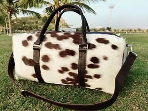 Bolso de Lona de Cuero de Vaca Grande Viaje Fin de Semana Noche Navidad Bolso para Mujer - Imagen 1 de 4