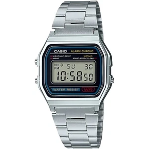 Casio A158WA-1 Classic Black Face Stainless Steel Band Unisex Digital Watch - Picture 1 of 7