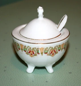 Antique RARE Victoria Austria Art Deco Porcelain Mustard Jar w/ Lid & Scoop - Picture 1 of 6