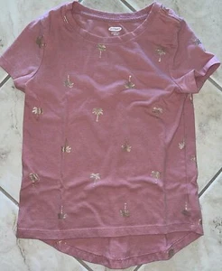 Girls Old Navy XS (5) Softest Tee Pink With Gold Palm Trees - Picture 1 of 4
