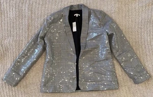 Maurices Sequined Silver Black Plaid Blazer Sparkly   - Picture 1 of 5