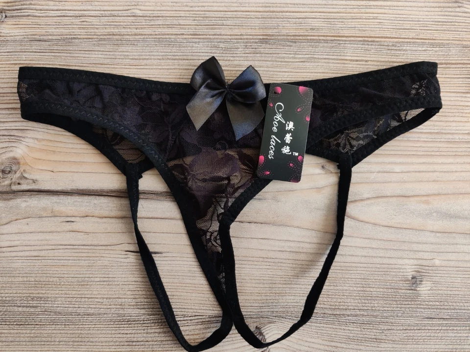 Sexy Dessous: Spitzen-Tanga - Schwarz - Bild 1 von 4