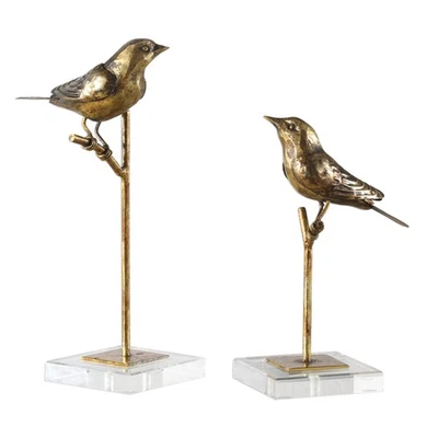 Набор из двух железных статуэток птицы Uttermost 18898 Gold Passerines от Grace Feyock - Изображение 1 из 2