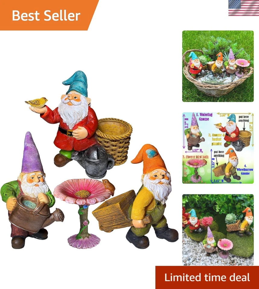 Multicolor 3.5" Mini Gnome Figurines - Fun Garden Accessories Set of 4 - Image 1 of 4