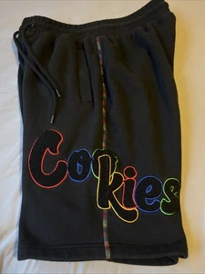 Cookies Pushin Weight Men L Black Embroidered Logo Sweat Shorts Spellout Skater - Picture 1 of 12
