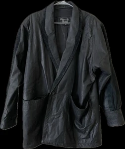 VINTAGE Marco Morani Leder Wildleder Jacke Damen L Trench Long Mantel Knopf - Bild 1 von 6