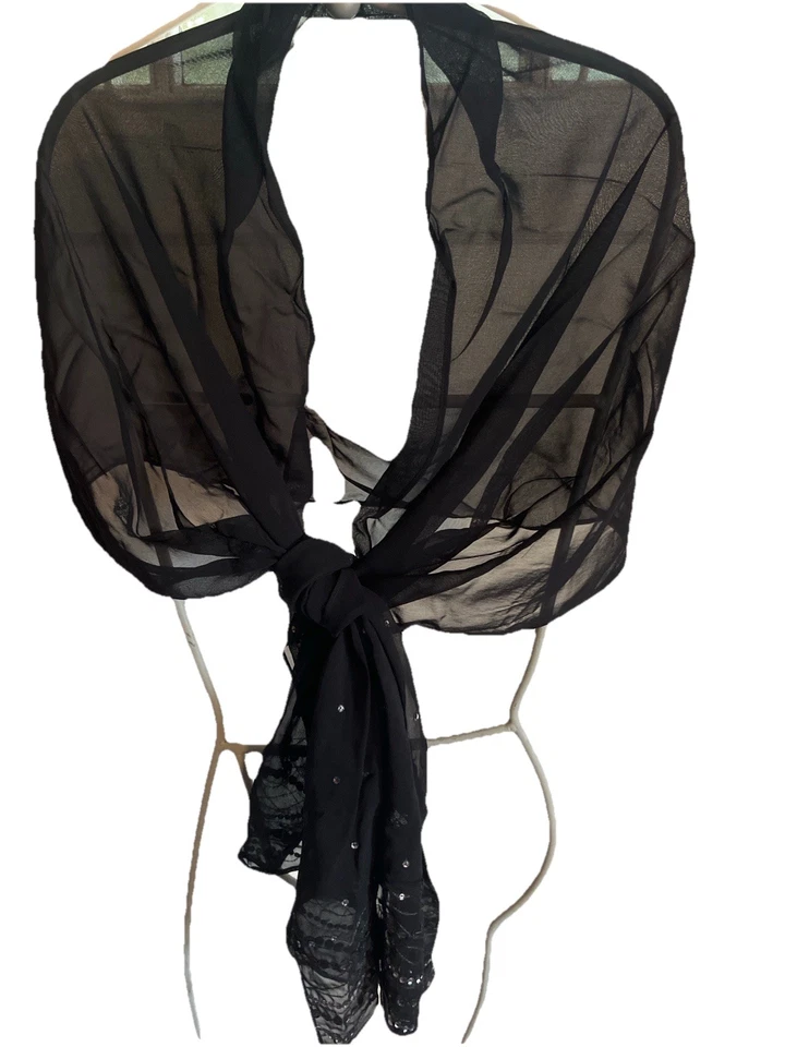 Liz Claiborne Negro Transparente Cuentas Chal Envolvente Bufanda Nuevo con Etiquetas India Rayón Foto 1 de 4