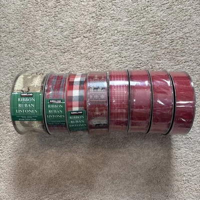 Christmas Ribbon 3 Kirkland and 5 Members Mark LOT OF 8 Wired Ribbon - Image 1 of 4