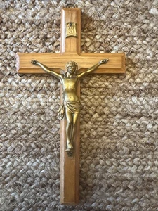 Vintage Holz 10" Wandkreuz Kruzifix Heilig Religiös Jesus INRI D - Bild 1 von 15