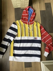 Tommy Hilfiger Fleece Pullover Colorblock Striped Hoodie Sweatshirt Size L - Picture 1 of 3