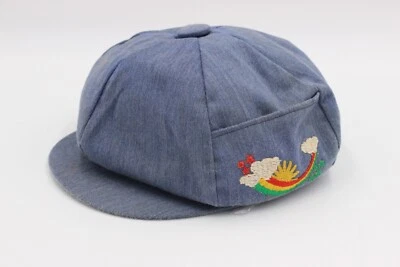 Vintage Newsboy Cabbie Blue Hat United Hatters Union Size L - Rainbow Embroidery - Image 1 of 4