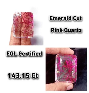 Piedra preciosa de cuarzo rosa corte esmeralda de 143,15 quilates creada en laboratorio con certificación EGL SSK - Imagen 1 de 7