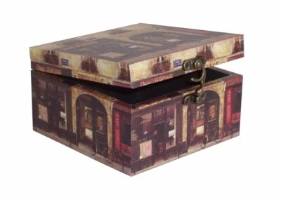 462 Massivholz Box mit Leinenoptik Schatzkiste Holzkiste Holzbox ca 15 x15 x9 cm - Bild 1 von 4