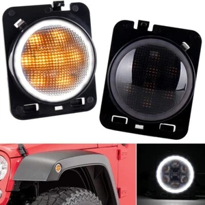 LED Side Marker Lights White DRL Amber Fender Signal Lights For Wrangler JK 07+ - Foto 1 di 13