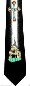 Holy Church Men's Necktie Religious Jesus Christian Gift Cross Black Neck Tie - Picture 1 of 3