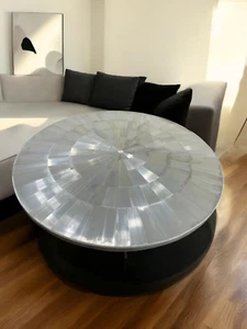 48" Selenit Sunburst Couchtisch | Handgefertigter Kristall Edelstein Rund Herzstück - Bild 1 von 6