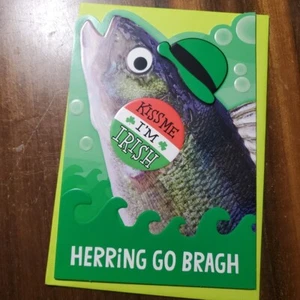 St. Patrick's Day for Anyone Hallmark Card Herring Go Brach Funny Fish Kiss... - Picture 1 of 4