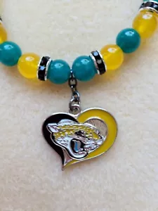 Bracciale calcio Florida Jacksonville Jaguars verde acqua e oro gemma chiusura argento - Foto 1 di 11