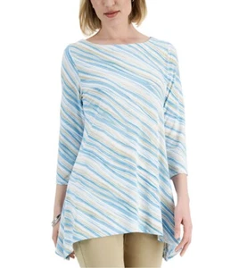 JM Collection Women's Printed Sharkbite Top Blue Club Combo Petite Size PL - Picture 1 of 3