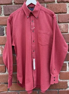 NWT Tommy Hilfiger Mens Sz M Long Sleeve Shirt 100% Cotton Woven Herringbone Red - Picture 1 of 11