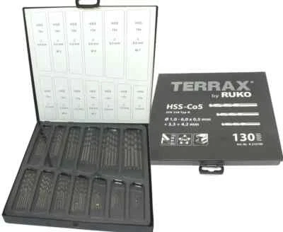 RUKO Terrax HSS-E-Co 5 Cobalt Spiralbohrersatz 130-tlg. 5% CO Splitpoint  130° - Bild 1 von 2