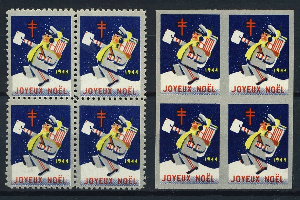 1944 CANADA Christmas Seal Perf & Imperf . FRENCH Block . Mint Lightly Hinged - Image 1 of 1