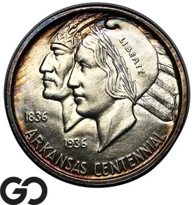 1935 Arkansas Commemorative Half Dollar, Gorgeous Solid Gem BU++ - Picture 1 of 3