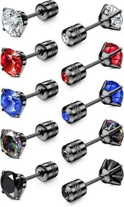 5 Pairs Surgical Steel Screw Back Stainless Steel Stud Earrings for Women Men, R - Picture 1 of 7