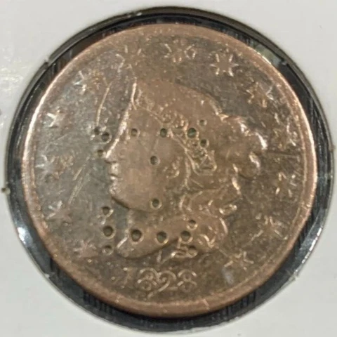 1828 Large Cent (G) ~ Coronet Head ~ 1 Penny/Cent ~ Pitted Copper U.S. Coin Cover