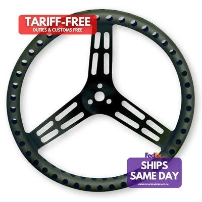 Longacre 52-56867, un volante de aluminio negro 15 pulgadas perforado plano negro  Foto 1 de 4
