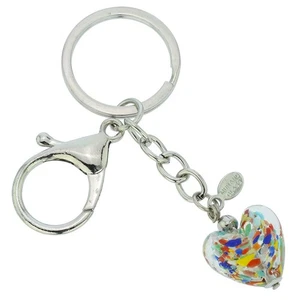GlassOfVenice Murano Glass Heart Keychain - Multicolor Confetti - Picture 1 of 3