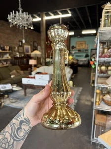 Gold Tone Romantic Mercury Glass Candle Stick Holder India 9” - Picture 1 of 4