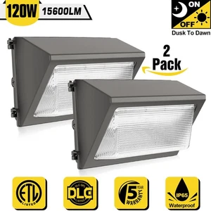 2PCS LED Wall Pack Light 120W Dusk-to-Dawn Outdoor Commercial Security Lighting - Picture 1 of 12