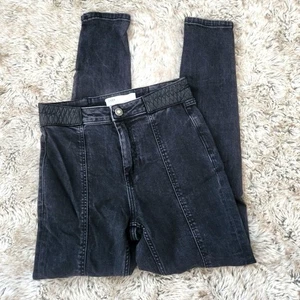 Zara Black Front Seam Quilted Pleather Side Skinny Jeans Zipper Ankle Size 4 - Picture 1 of 10