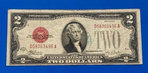 1928 F $ 2 DOLLAR RED SEAL  Block D-A , CIRCULATED - Picture 1 of 3