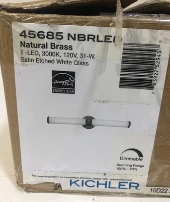 KICHLER Indeco 27 in. Natural Brass Integrated LED Linear Bathroom Vanity Light - Image 1 of 3