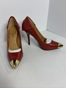 Fergie Red Podium Pumps Heels StilettoRot Leder Top Zustand Gold Toe 8,5 - Bild 1 von 7