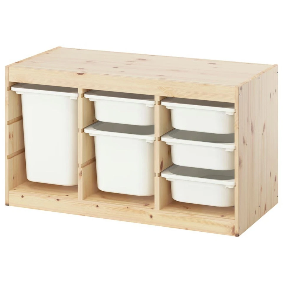 IKEA TROFAST Unidad de Almacenamiento Pino Manchado de Blanco/Blanco con Cajas Organizador Infantil Nuevo Foto 1 de 4