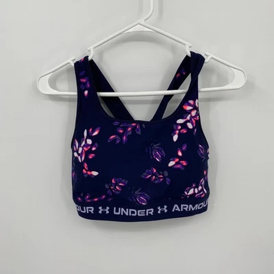 Sujetador deportivo de compresión Under Armour ligero floral púrpura talla XL para mujer Foto 1 de 4