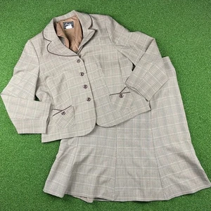 Vintage Y2K Sweet Suit Woman Gray Plaid Lined Office 2Pc Skirt Suit Sz 14W - Picture 1 of 7
