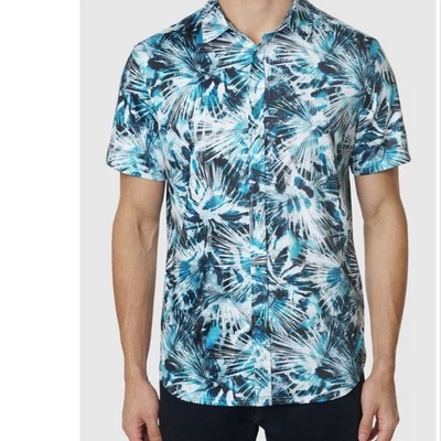 ROBERT GRAHAM Tie Dye Abstract Performance Stretch Button Up Shirt Teal Large - Image 1 of 4