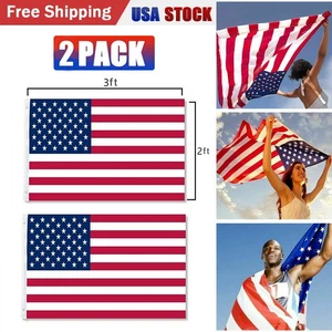 2PCS 2x3FT Premium American Flag Durable Polyester Fade Resistant Indoor Outdoor - Picture 1 of 18