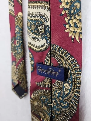 Oscar de la Renta Colección Paisley Alta Costura Prendas para el Cuello Para Hombre Corbata Seda Borgoña  Foto 1 de 4