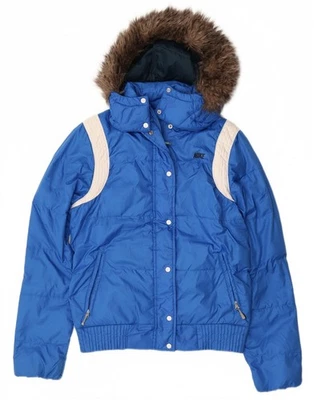 NIKE Womens Hooded Padded Jacket UK 16 Large Blue Colourblock Polyester AS13 - Image 1 of 4