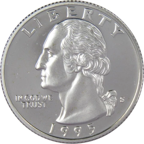1995 S Washington Quarter Choice Proof 90% Silver 25c US Coin Collectible Cover