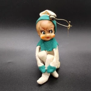 Vtg Knee Hugger Elf Pixie Christmas Ornament Bell On Hat Cute Face  - Picture 1 of 21