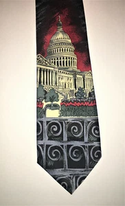 CORBATA EDIFICIO CAPITOL EE. UU. René Chagal Diseño Italiano 100% Poliéster 60" Largo - Imagen 1 de 5